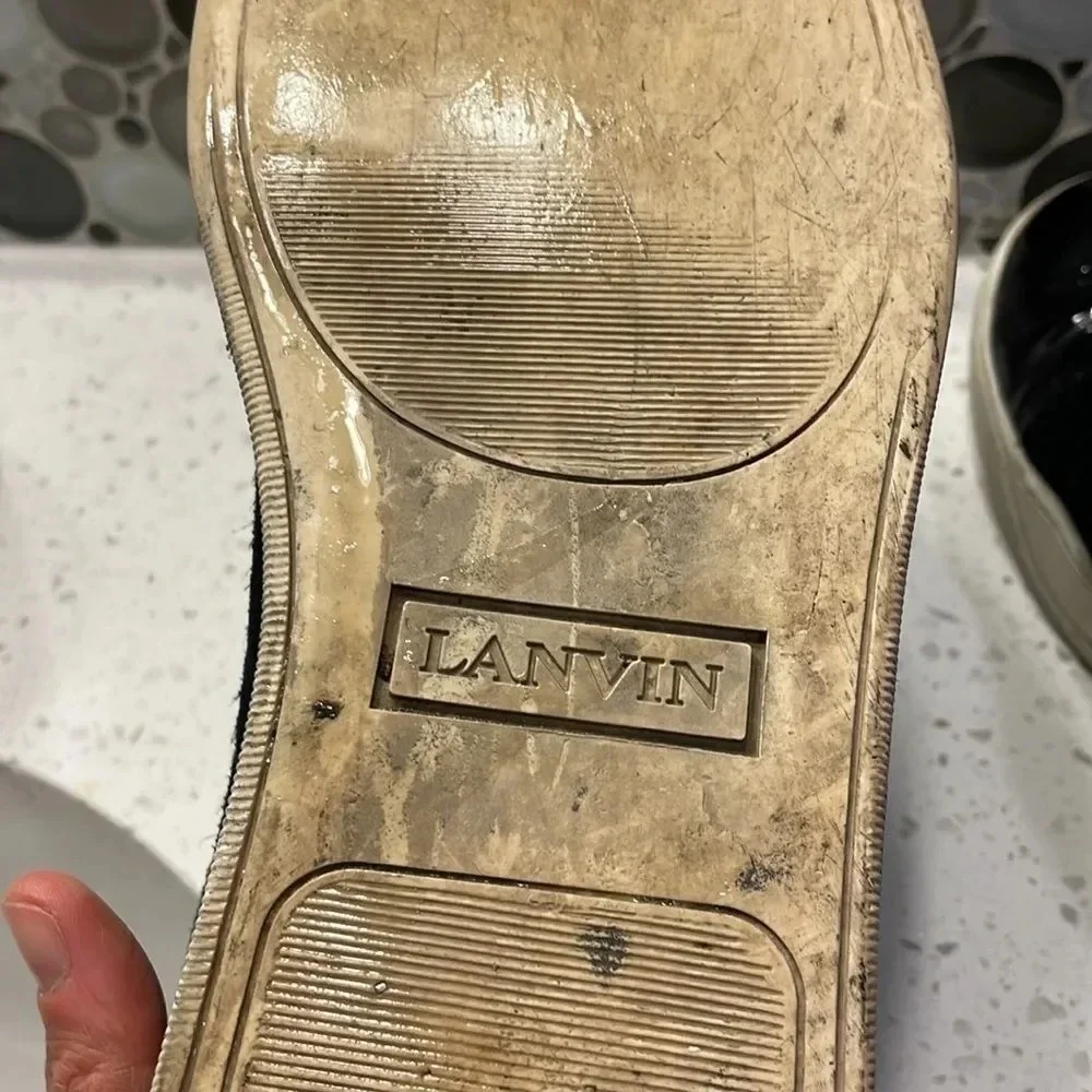 Lanvin mens suede and black pantent leather tennis shoes